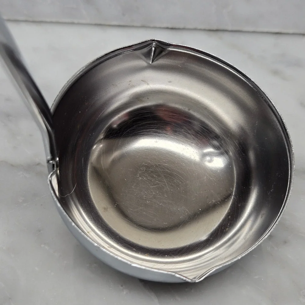 Vintage EKCO Stainless Steel Double Spout Ladle Serving Spoon Black Handle Retro